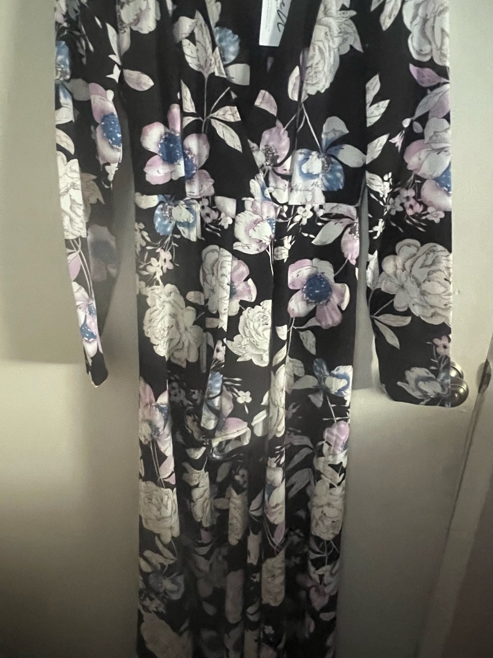 L'ATISTE Black Maxi Dress with Pink & Blue Floral Print
